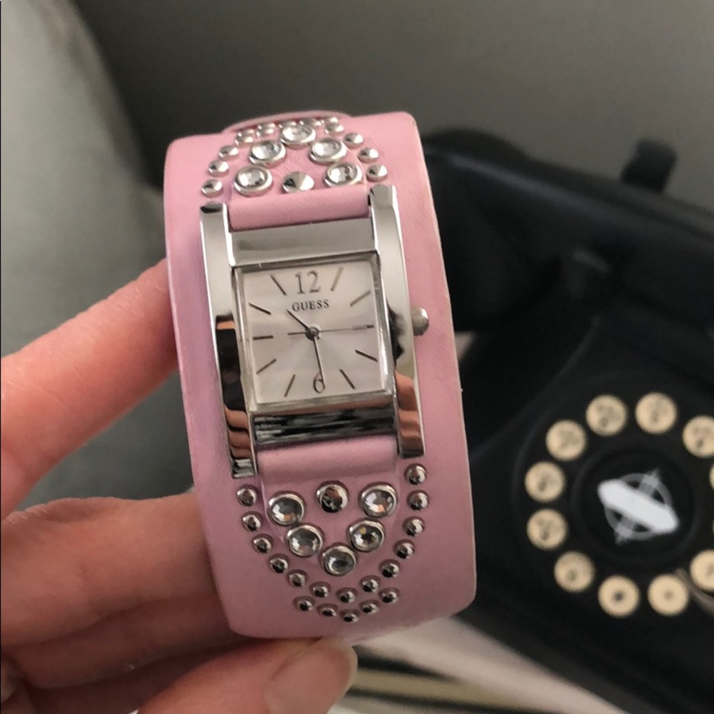 Guess watch w/Pink-lavender leather band & studs